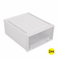 2x Plastic Wide Drawer Shoes Storage Boxes Stackable Clothes Kids Toys
