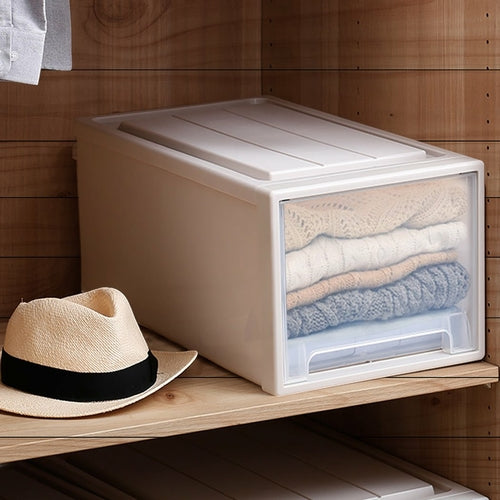 2x Plastic Wide Drawer Shoes Storage Boxes Stackable Clothes Kids Toys