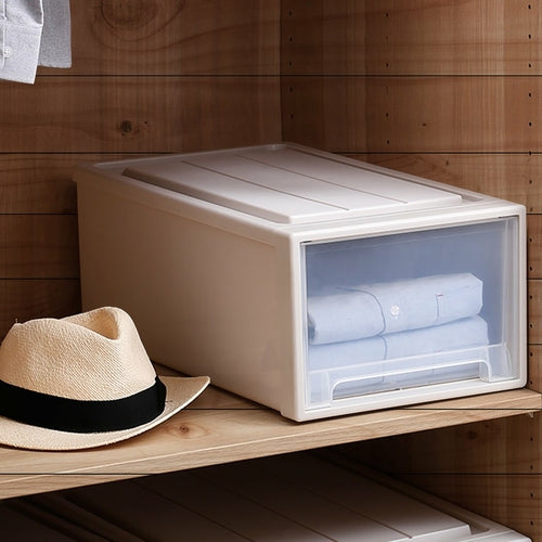 2x Plastic Wide Drawer Shoes Storage Boxes Stackable Clothes Kids Toys