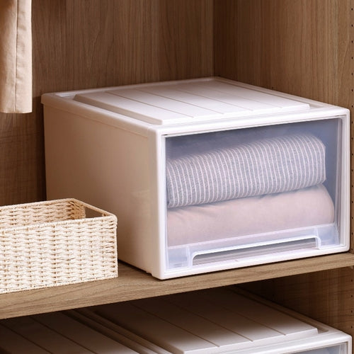 2x Plastic Wide Drawer Shoes Storage Boxes Stackable Clothes Kids Toys