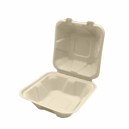 Bosnal - Sugarcane Bagasse Compostable Clamshell Boxes, 6 inch, Square