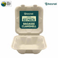 Bosnal - Sugarcane Bagasse Compostable Clamshell Boxes, 6 inch, Square