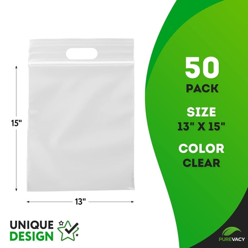 Clear Reclosable Bags 13x15 Pack of 50 Plastic Baggies for Jewelry